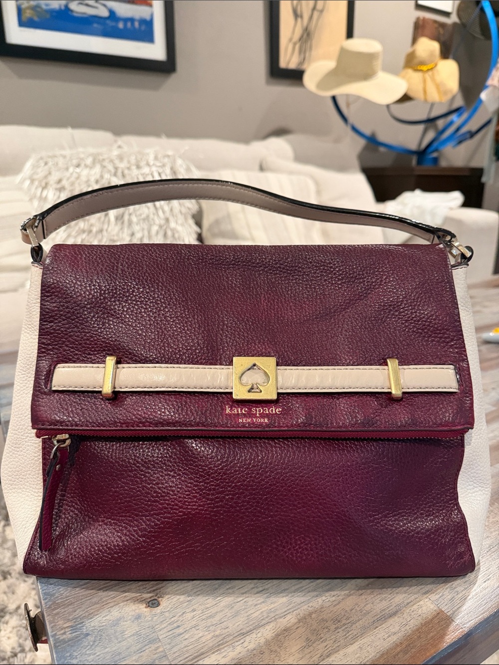 kate spade Plum and Cream Leather Top-Handle Satchel